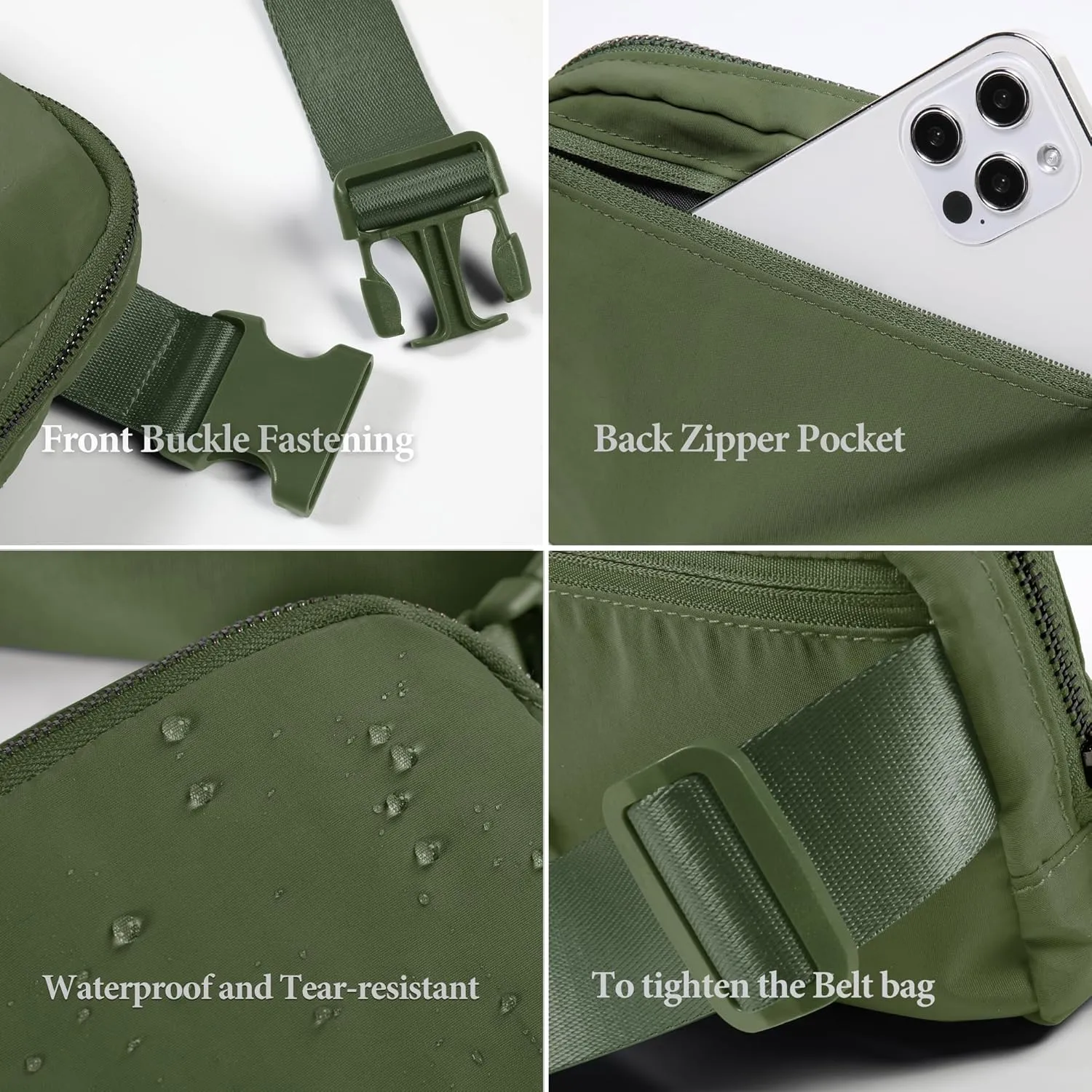 ODODOS Unisex Mini Belt Bag with Adjustable Strap Small Fanny Pack for Workout Running Traveling Hiking, Deep Khaki