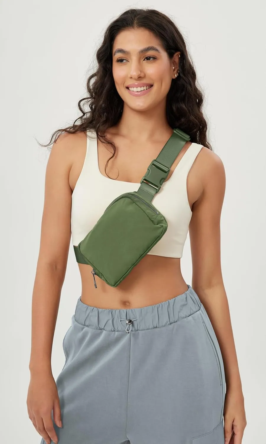 ODODOS Unisex Mini Belt Bag with Adjustable Strap Small Fanny Pack for Workout Running Traveling Hiking, Deep Khaki