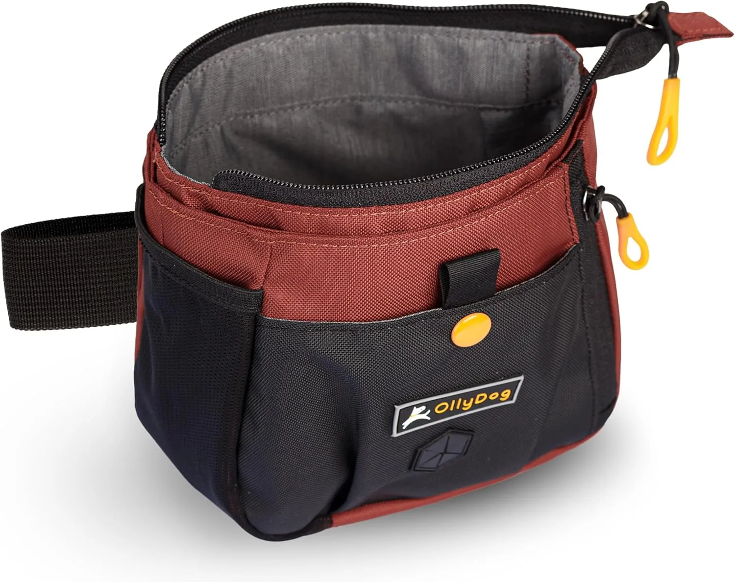 OllyDog Backcountry Day Bag | Hands-Free Dog Training Treat Pouch | Fanny/Hip Pack with Zipper Closure & Built-in Poop Bag Dispenser | Removable Waist Clip (Cider)