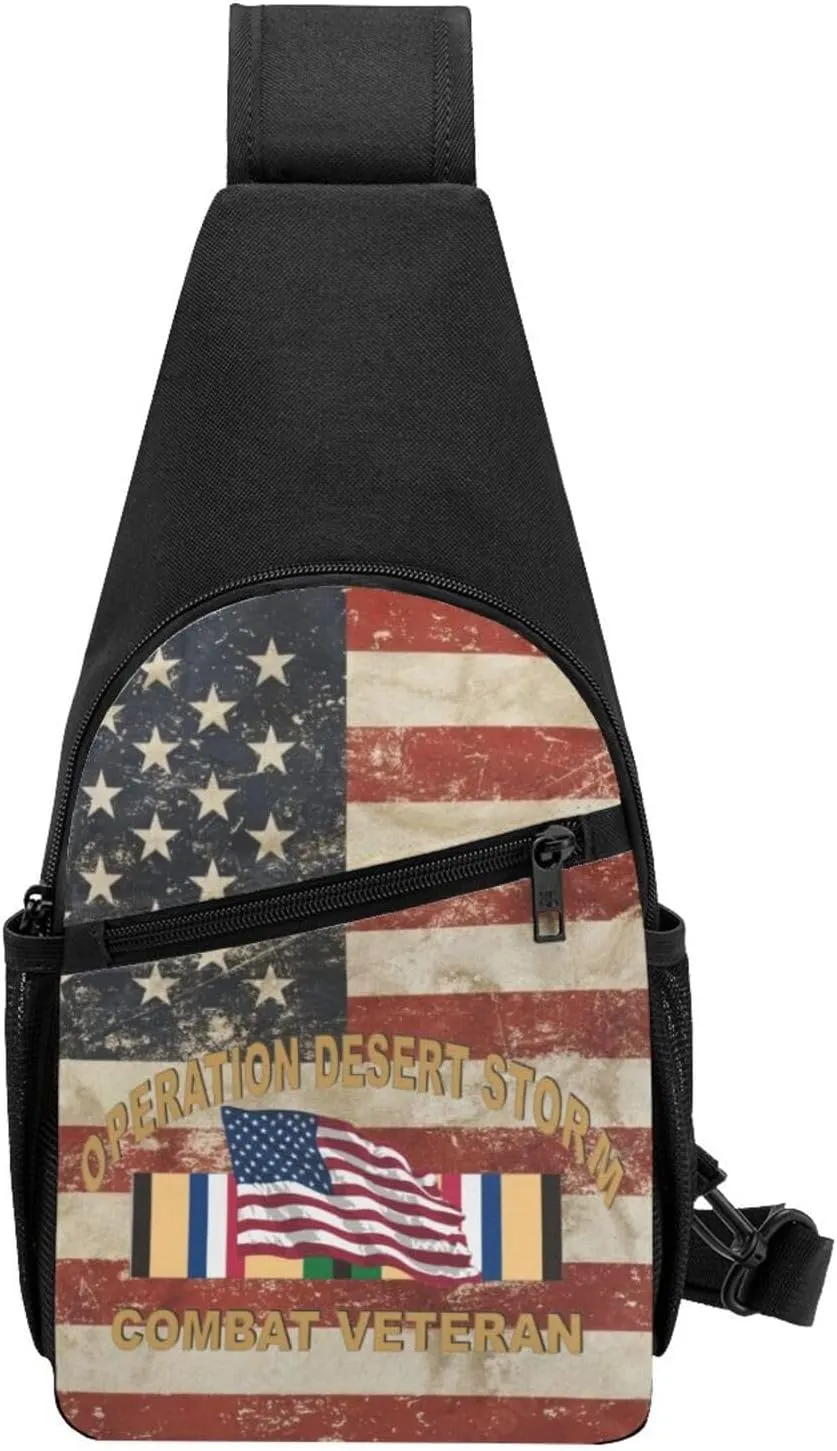 Operation Desert Combat Veteran Sling Bag Crossbody Backpack Shoulder Casual Daypack Bags for Men