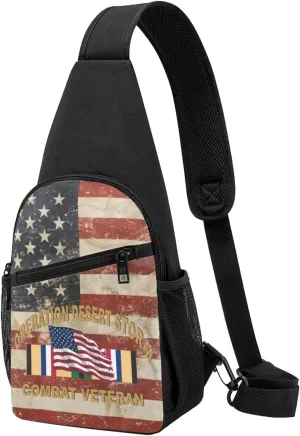 Operation Desert Combat Veteran Sling Bag Crossbody Backpack Shoulder Casual Daypack Bags for Men