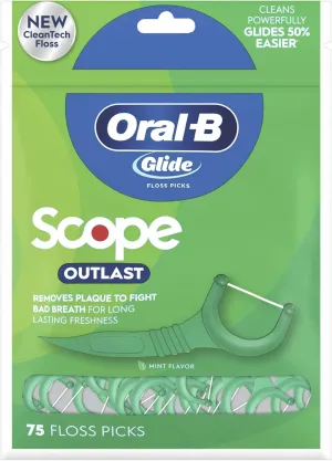Oral-B Pro-Health Floss Picks   Scope Outlast Long Lasting Mint Flavor - 75 ct, Pack of 4