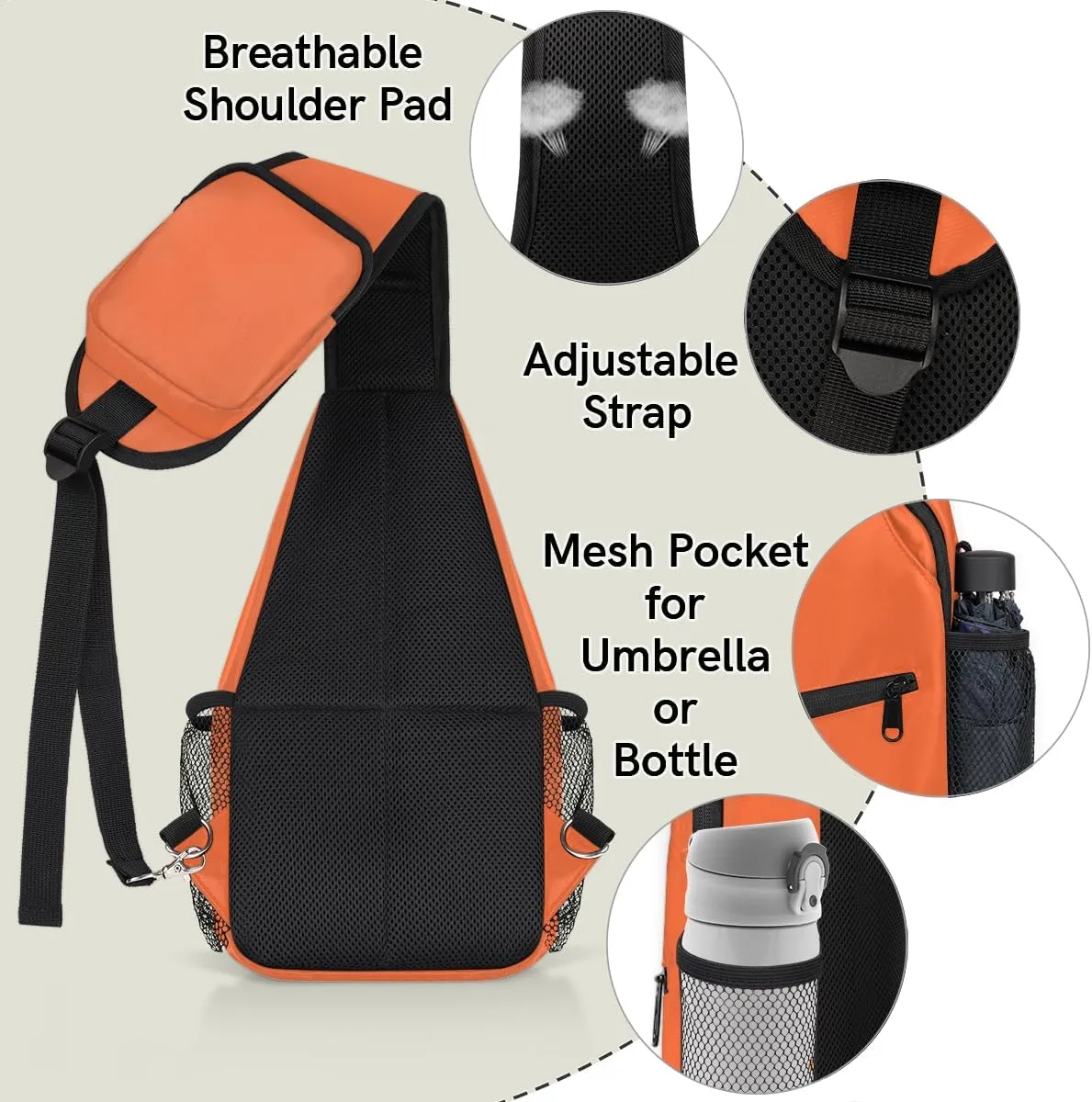 Orange Crossbody Shoulder Bag Sling Backpack Lightweight Crossbody Bag Motorcycle Chest Bag for Women Men
