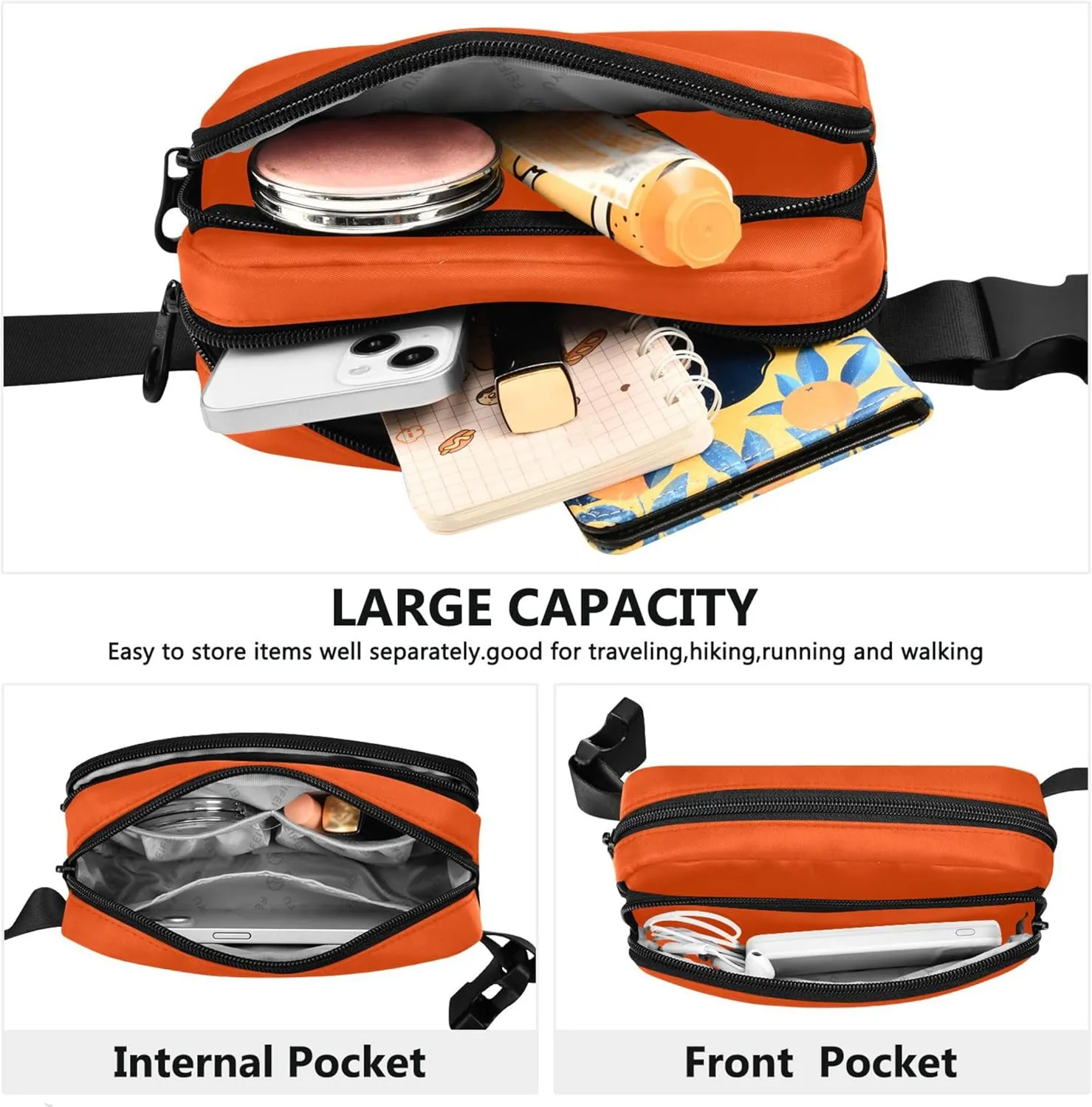 Orange Red Fanny Packs Women Waterproof Anti Theft Belt Bag Cute Cross Body Waist Purse