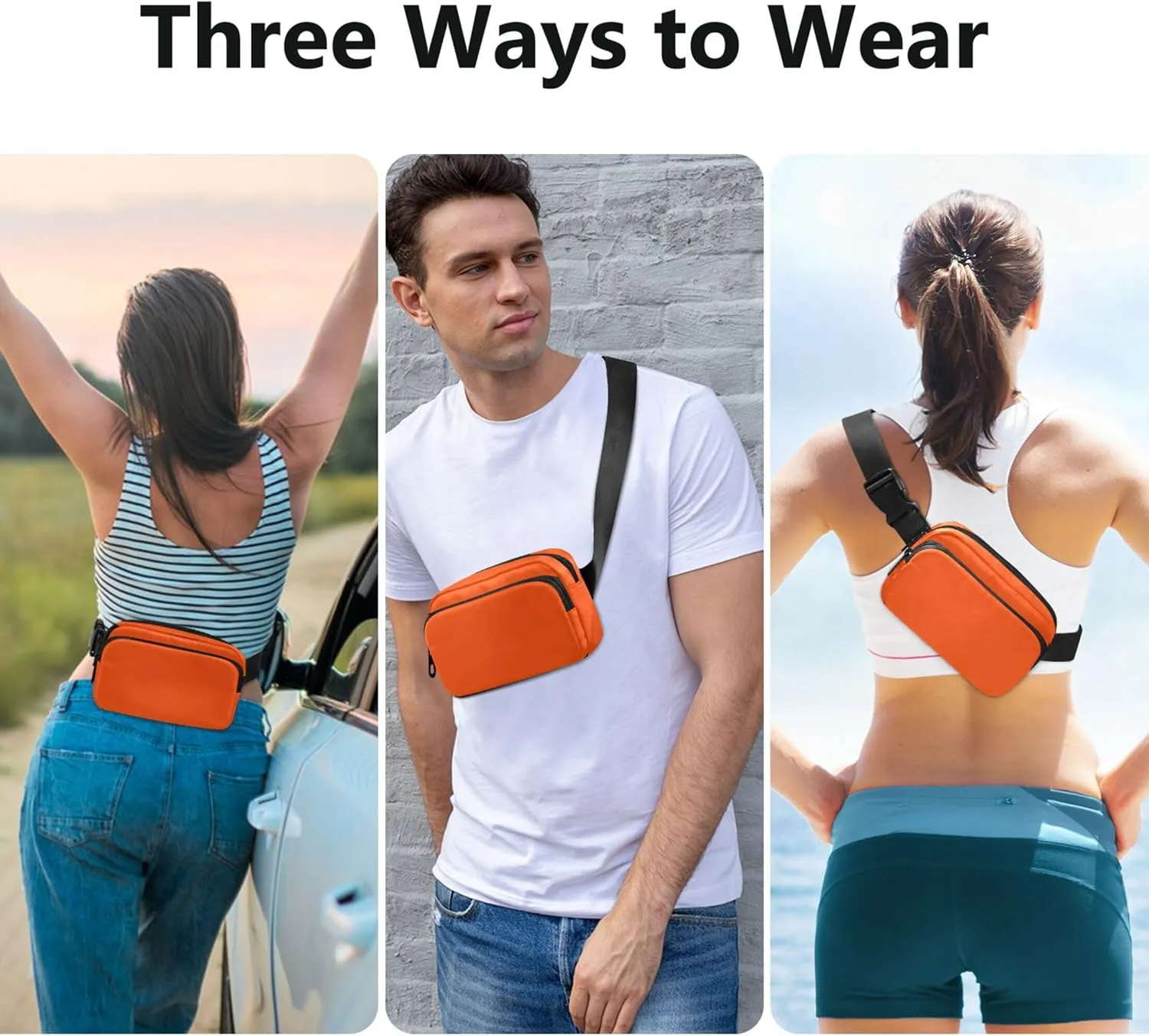 Orange Red Fanny Packs Women Waterproof Anti Theft Belt Bag Cute Cross Body Waist Purse