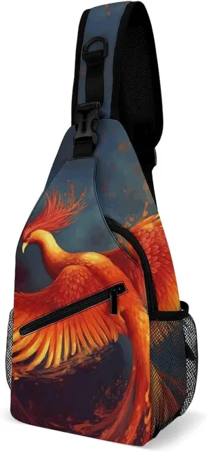 Orange Red Phoenix Crossbody Bags Mini Sling Bag Fanny Chest Bag Travel Daypack Sling Backpack for Men Women