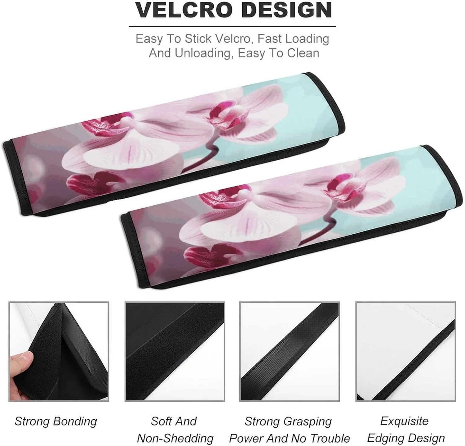 Orchid Flower Butterfly Auto Seat Belt Cover 2PCS Universal Car Seat Belt Shoulder Protector Pad, Protect Your Shoulders and Neck for Car Seat Belt, Shoulder Bag, Backpack