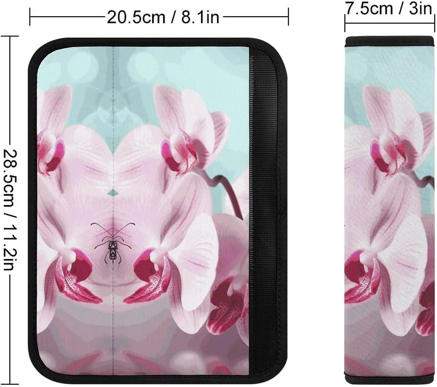 Orchid Flower Butterfly Auto Seat Belt Cover 2PCS Universal Car Seat Belt Shoulder Protector Pad, Protect Your Shoulders and Neck for Car Seat Belt, Shoulder Bag, Backpack