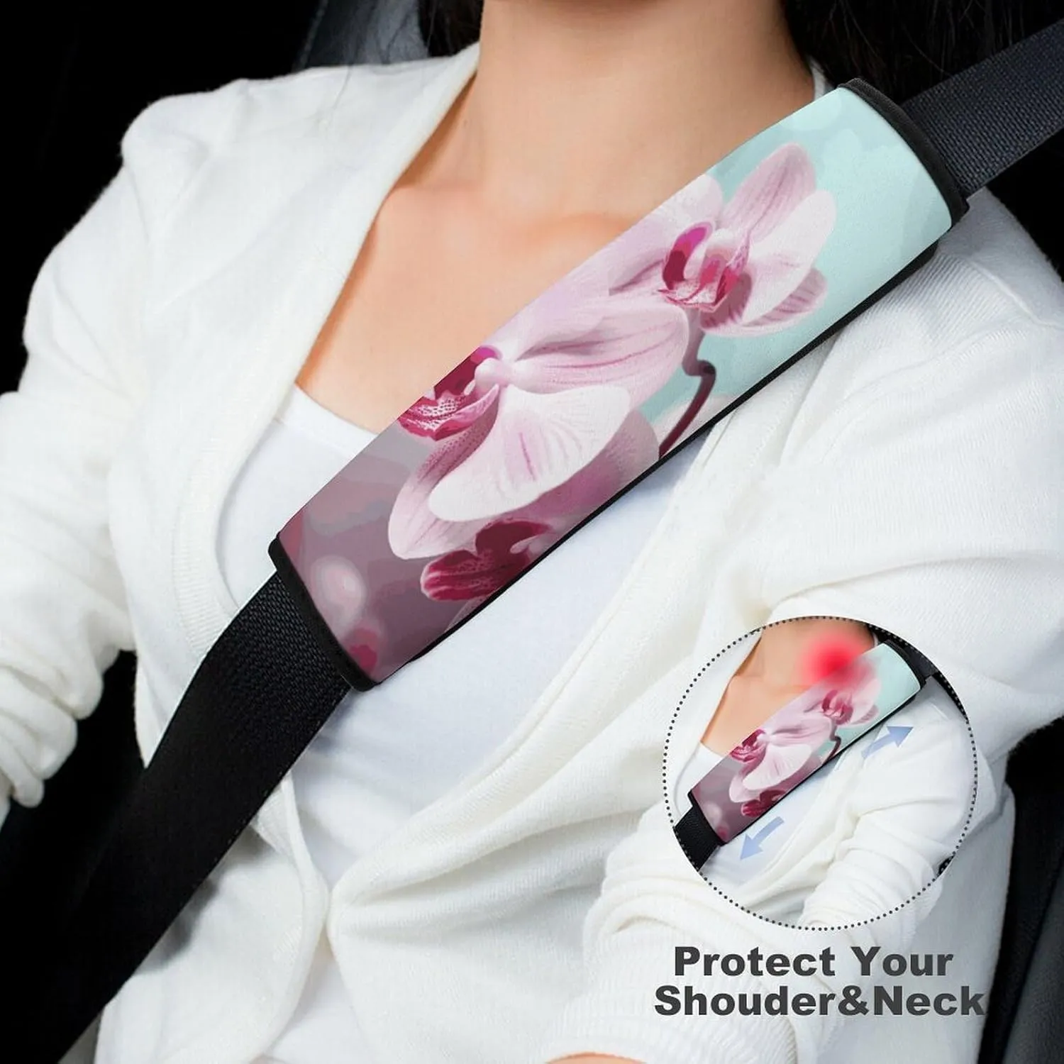 Orchid Flower Butterfly Auto Seat Belt Cover 2PCS Universal Car Seat Belt Shoulder Protector Pad, Protect Your Shoulders and Neck for Car Seat Belt, Shoulder Bag, Backpack
