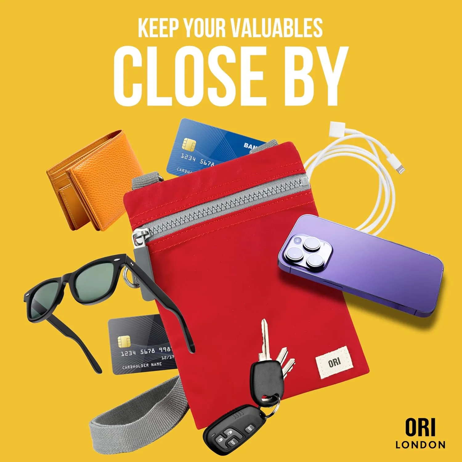 ORI LONDON Small Crossbody Bag - Chunky Zip, Adjustable Strap, & Multi Pockets for Mobile Phones, Cards & More - Chelsea