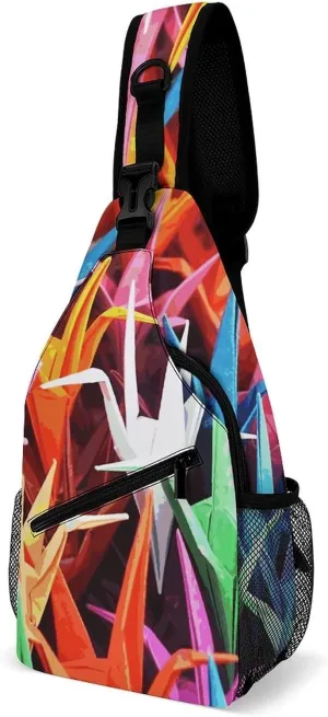 Origami Paper Cranes Sling Bag for Men Women Travel Crossbody Bags Large Hiking Sling Backpack Chest Bag Man Purse