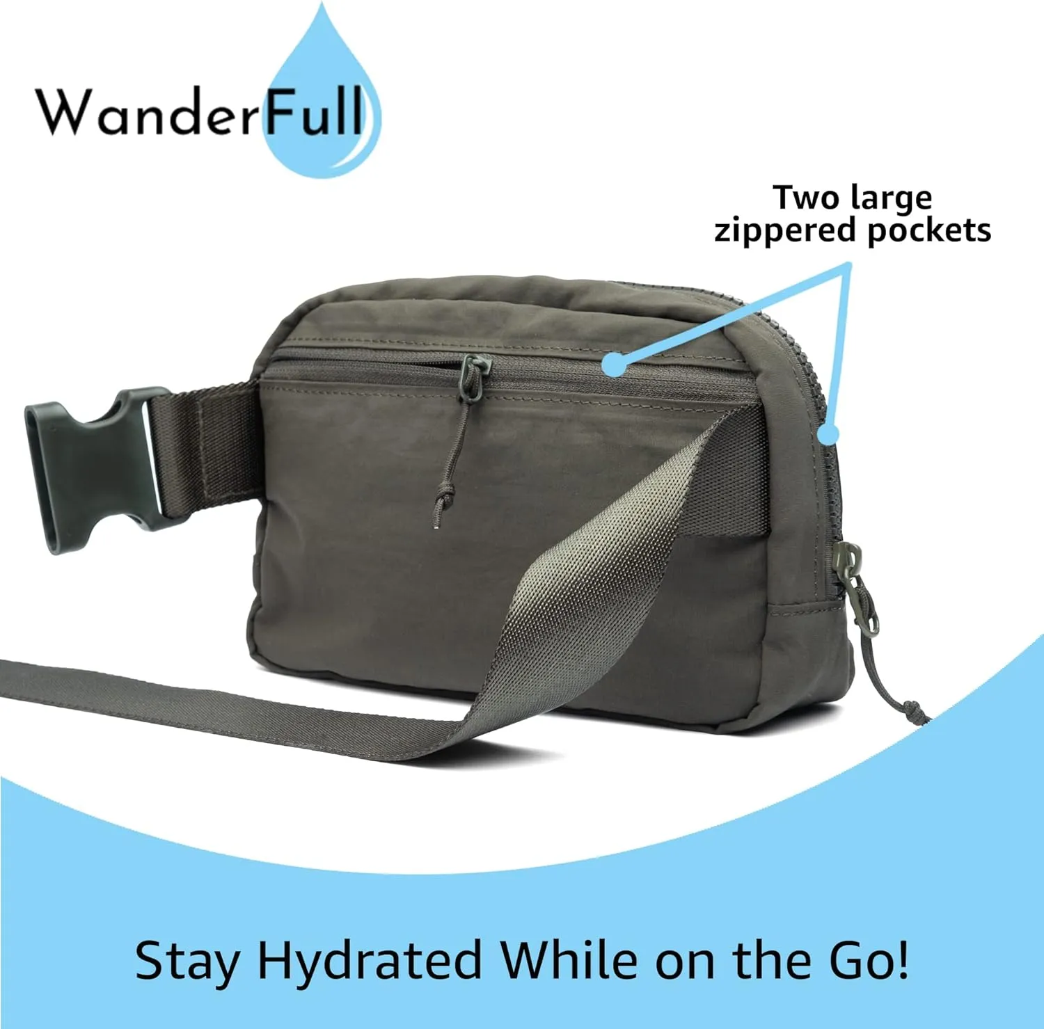 Original Crossbody HydroBeltbag | Fanny Pack with Removable Water Bottle Holder | Adjustable Waist Bag for Carrying Your Purse, Phone, Accessories w/Tumbler Holder (Army Green)