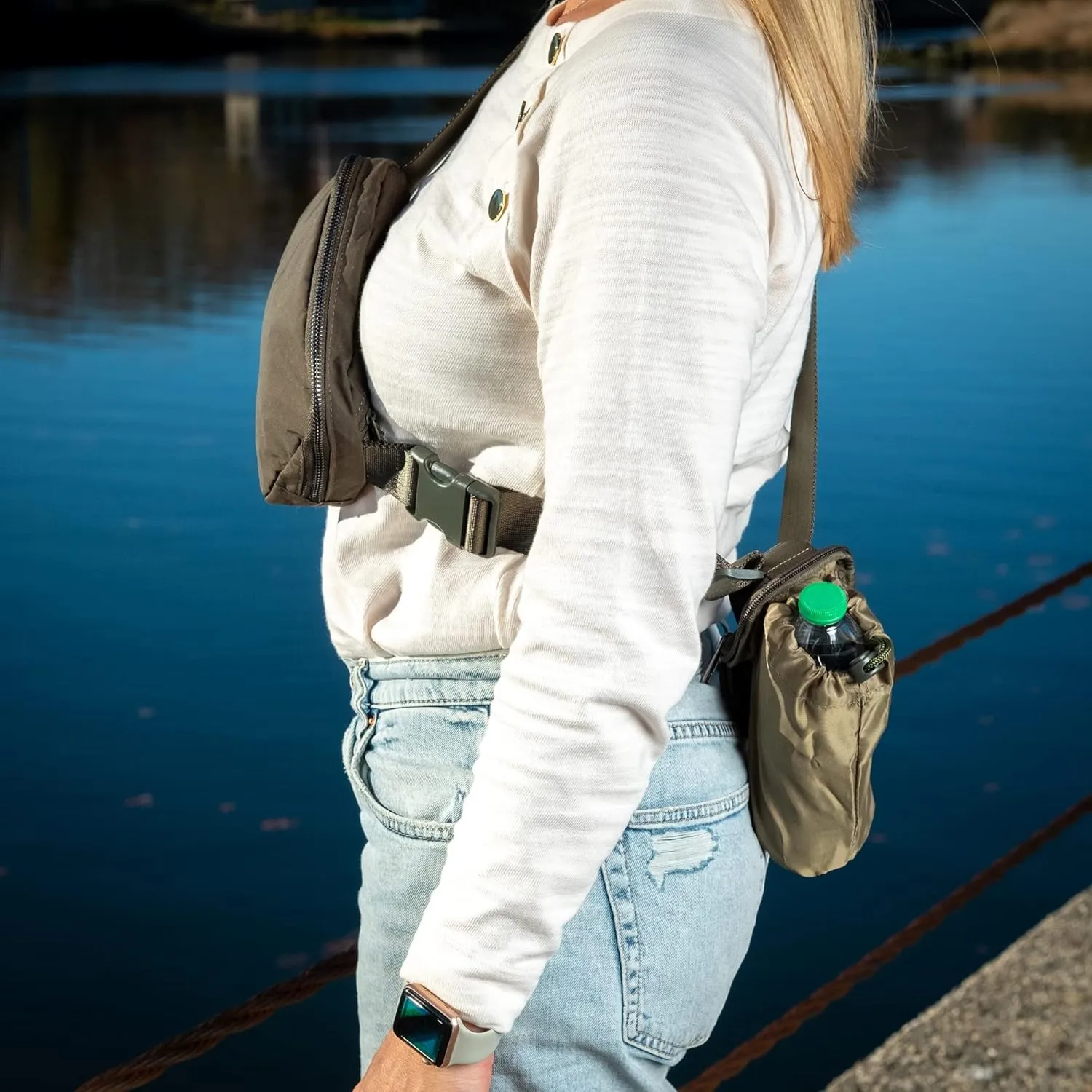 Original Crossbody HydroBeltbag | Fanny Pack with Removable Water Bottle Holder | Adjustable Waist Bag for Carrying Your Purse, Phone, Accessories w/Tumbler Holder (Army Green)