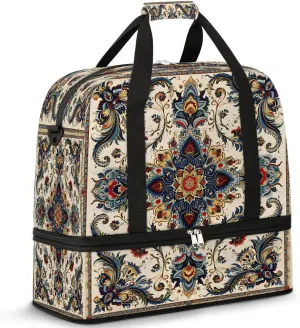 Ornate Floral Tapestry Travel Duffel Bag, Travel Essentials, Gym Bag for Women, Weekender Overnight Bag With Shoes Compartment, Carry On Bags for Airplanes