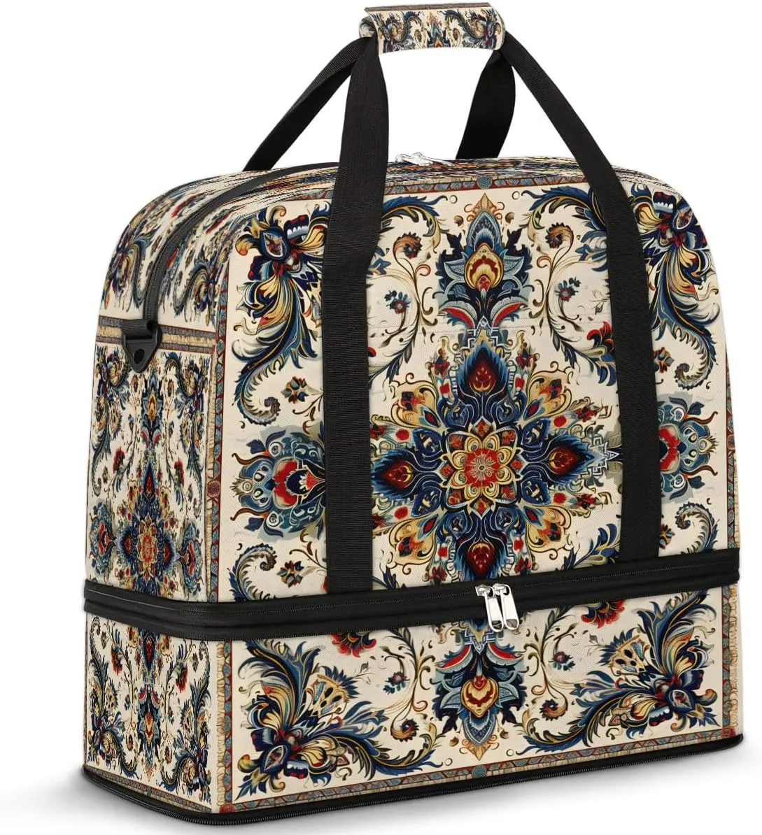 Ornate Floral Tapestry Travel Duffel Bag, Travel Essentials, Gym Bag for Women, Weekender Overnight Bag With Shoes Compartment, Carry On Bags for Airplanes