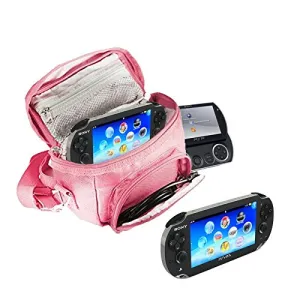 Orzly® - Game & Console Travel Bag for Sony PSP Consoles (GO/VITA/1000/2000/3000) Has Special Compartments for Games & Accessories. Bag Includes Shoulder Strap   Carry Handle   Belt Loop - Pink