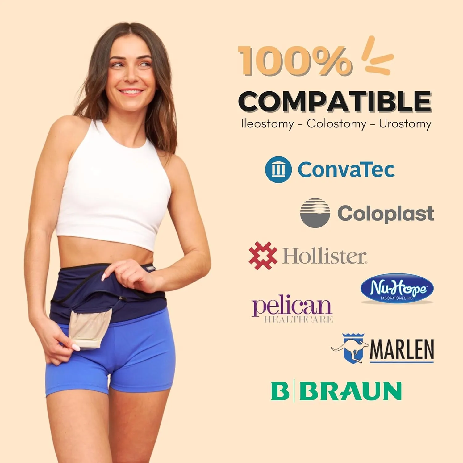 Ostomy Belt for Women Blue for Sports & Swimming - Ostomy Bag Covers Compatible W/Any Ostomy Supplies - Made In Europe