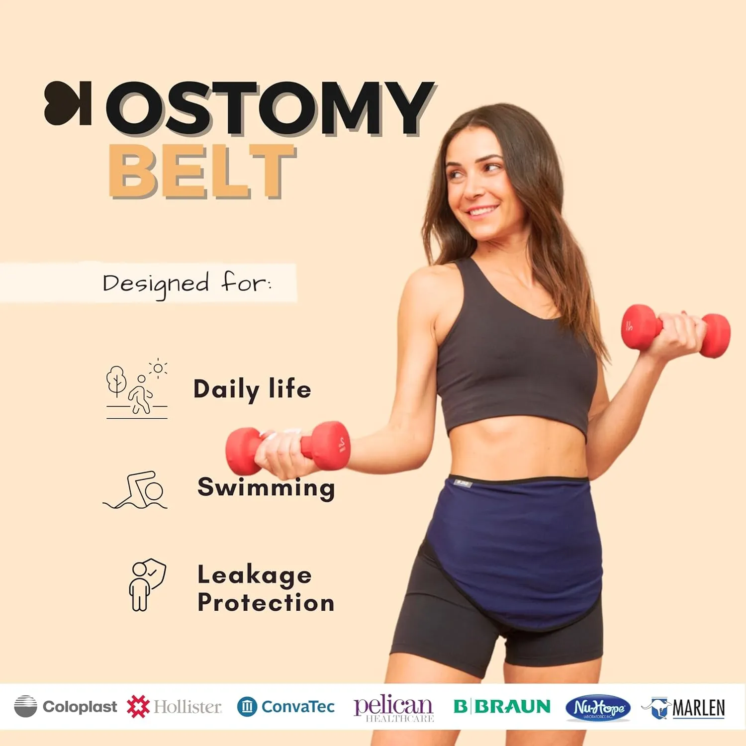 Ostomy Belt for Women Blue for Sports & Swimming - Ostomy Bag Covers Compatible W/Any Ostomy Supplies - Made In Europe