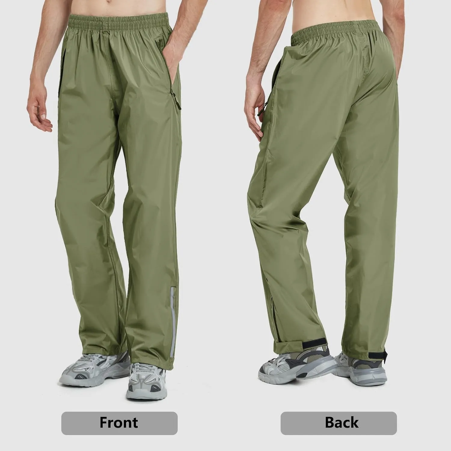 OURCAN Men's Rain Pants Waterproof Windproof Pants Breathable Lightweight Suitable for Rainy Outdoors, Hiking, Golf, Fishing