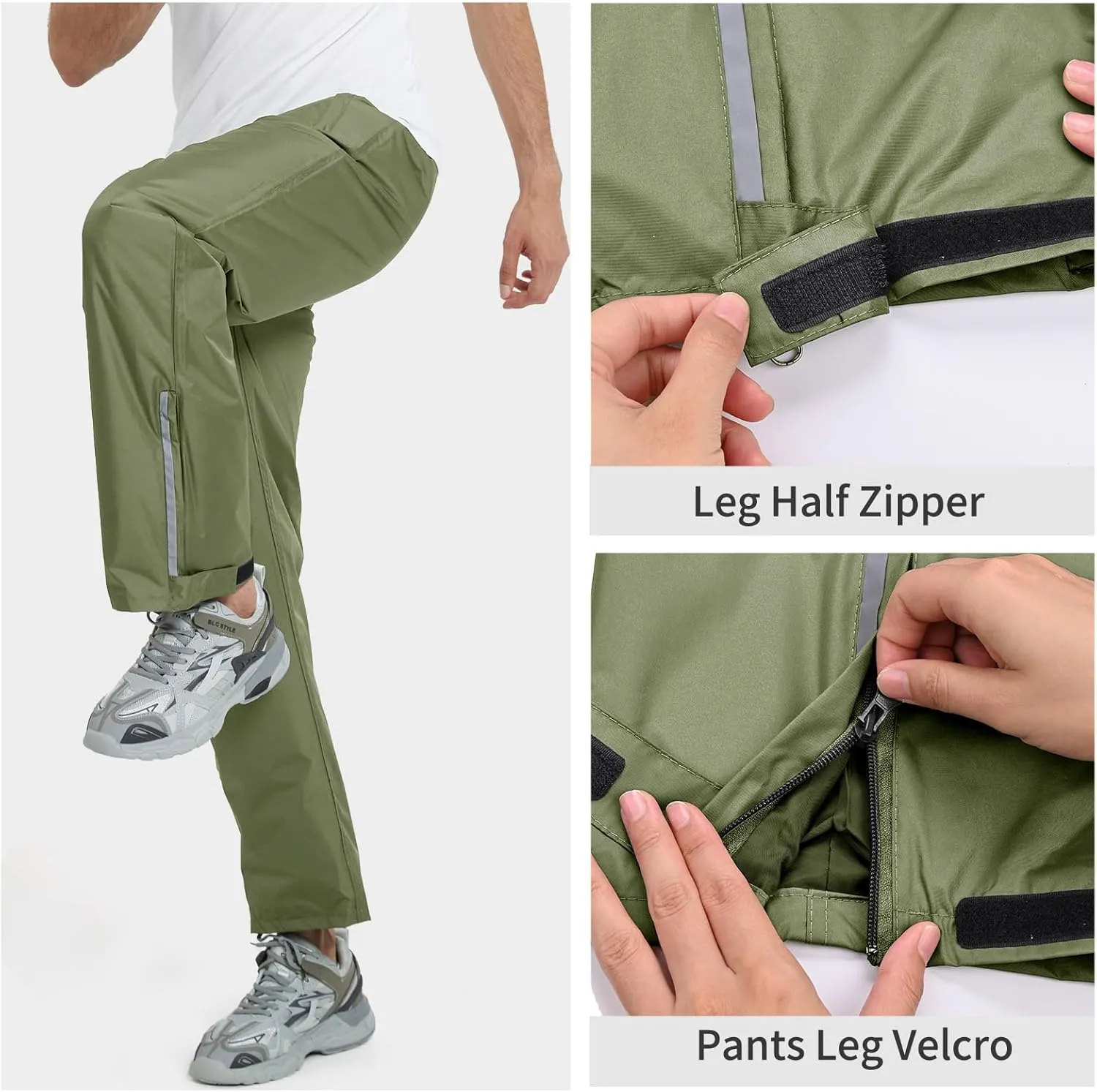 OURCAN Men's Rain Pants Waterproof Windproof Pants Breathable Lightweight Suitable for Rainy Outdoors, Hiking, Golf, Fishing