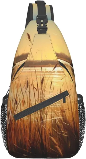 OUSIKA Reeds By The River Sling Bag Lightweight Chest Bag Crossbody Bag Shoulder Bag Sports Backpack For Women Men, Black, One Size
