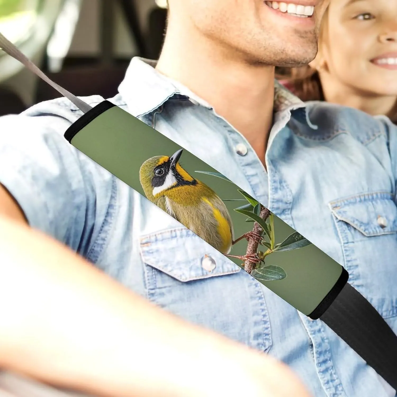 Outdoor Olive Green Flowering Birds Auto Seat Belt Cover 1PCS Universal Car Seat Belt Shoulder Protector Pad, Protect Your Shoulders and Neck for Car Seat Belt, Shoulder Bag, Backpack