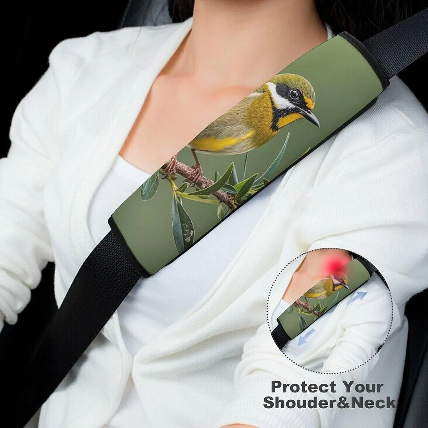 Outdoor Olive Green Flowering Birds Auto Seat Belt Cover 1PCS Universal Car Seat Belt Shoulder Protector Pad, Protect Your Shoulders and Neck for Car Seat Belt, Shoulder Bag, Backpack