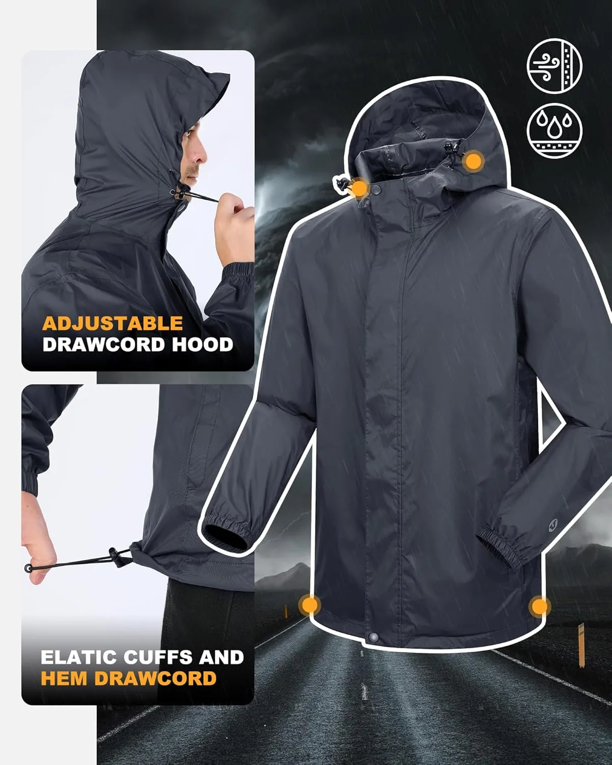 Outdoor Ventures Packable Rain Suit for Men Lightweight Waterproof Breathable Rain Gear for golf Rain Jacket Pants
