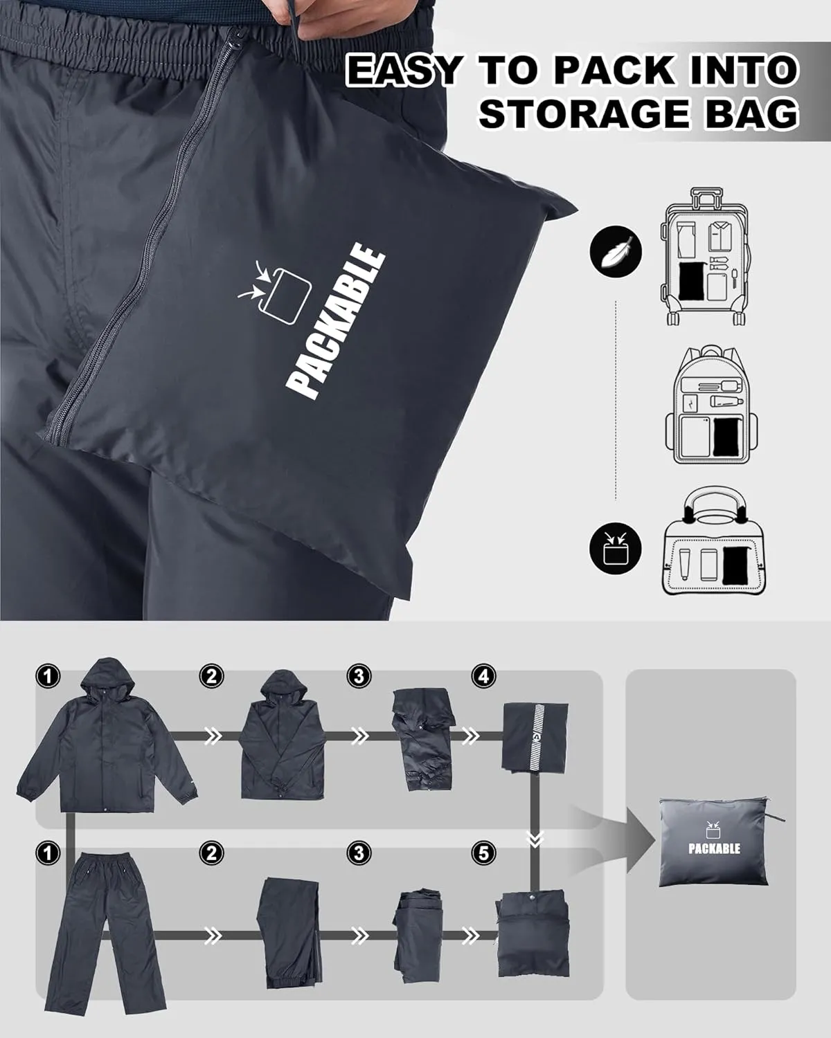 Outdoor Ventures Packable Rain Suit for Men Lightweight Waterproof Breathable Rain Gear for golf Rain Jacket Pants