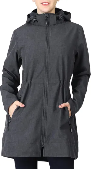 Outdoor Ventures Women's Softshell Jacket with Removable Hood Fleece Lined Windbreaker Insulated Long Warm Rain Jacket