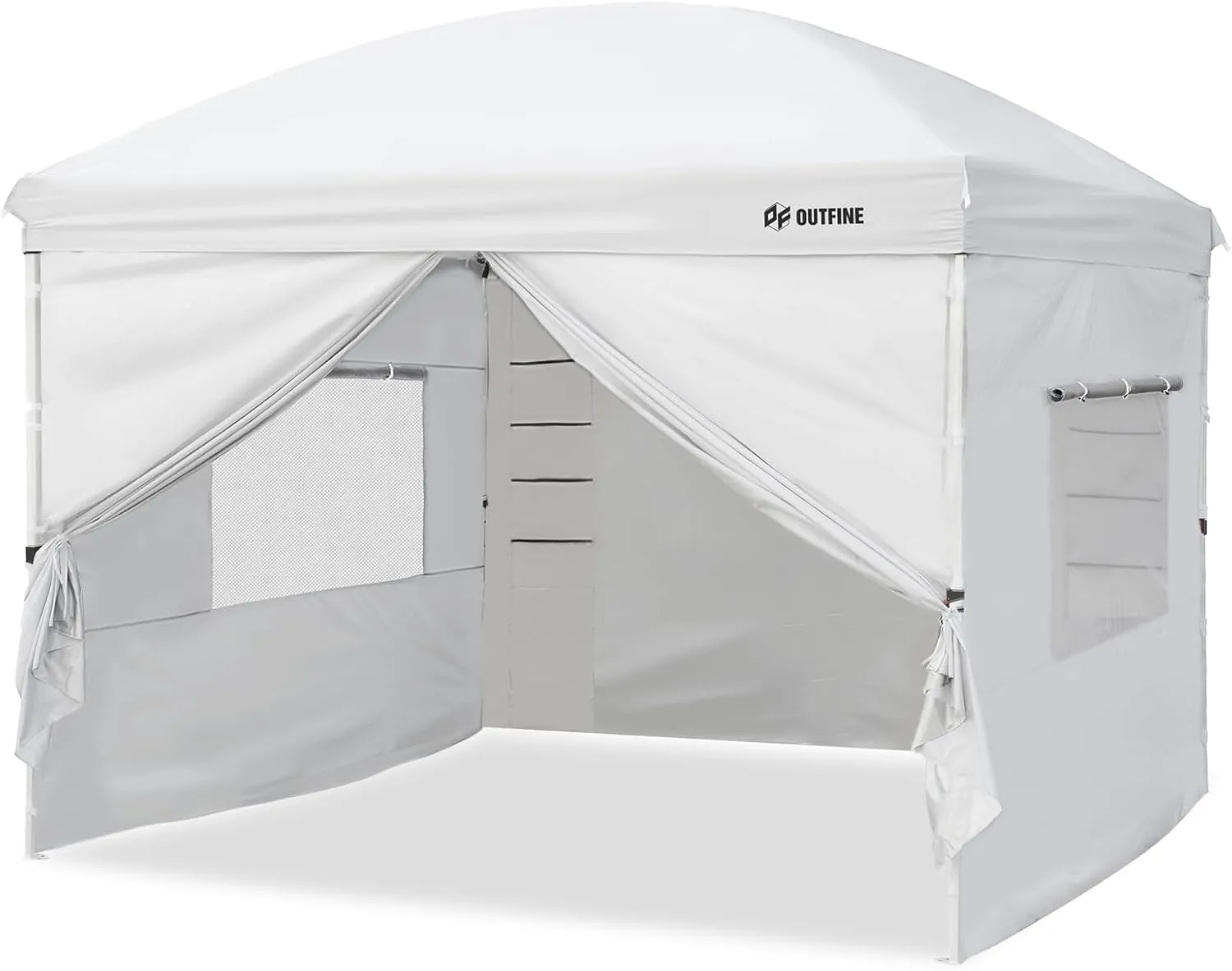 OUTFINE Canopy Tent,Deluxe Dome Gazebo,Outdoor 10x10 Pop Up Canopy with Screen Window Wheeled Bag,Sidewalls with 6 Storge Pockets,Canopy Sandbags x4,Tent Stakesx8 (White)