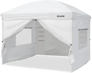 OUTFINE Canopy Tent,Deluxe Dome Gazebo,Outdoor 10x10 Pop Up Canopy with Screen Window Wheeled Bag,Sidewalls with 6 Storge Pockets,Canopy Sandbags x4,Tent Stakesx8 (White)