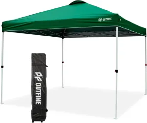 OUTFINE Pop-up Canopy 10x10 Patio Tent Instant Gazebo With Wheeled Bag, Sandbags x4, Tent Stakes x8 (Green, 10 * 10FT)