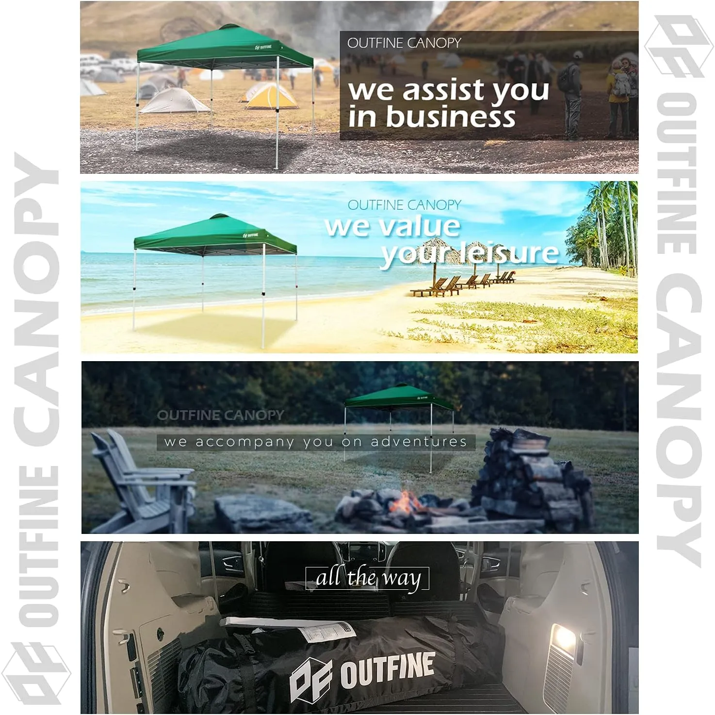OUTFINE Pop-up Canopy 10x10 Patio Tent Instant Gazebo With Wheeled Bag, Sandbags x4, Tent Stakes x8 (Green, 10 * 10FT)