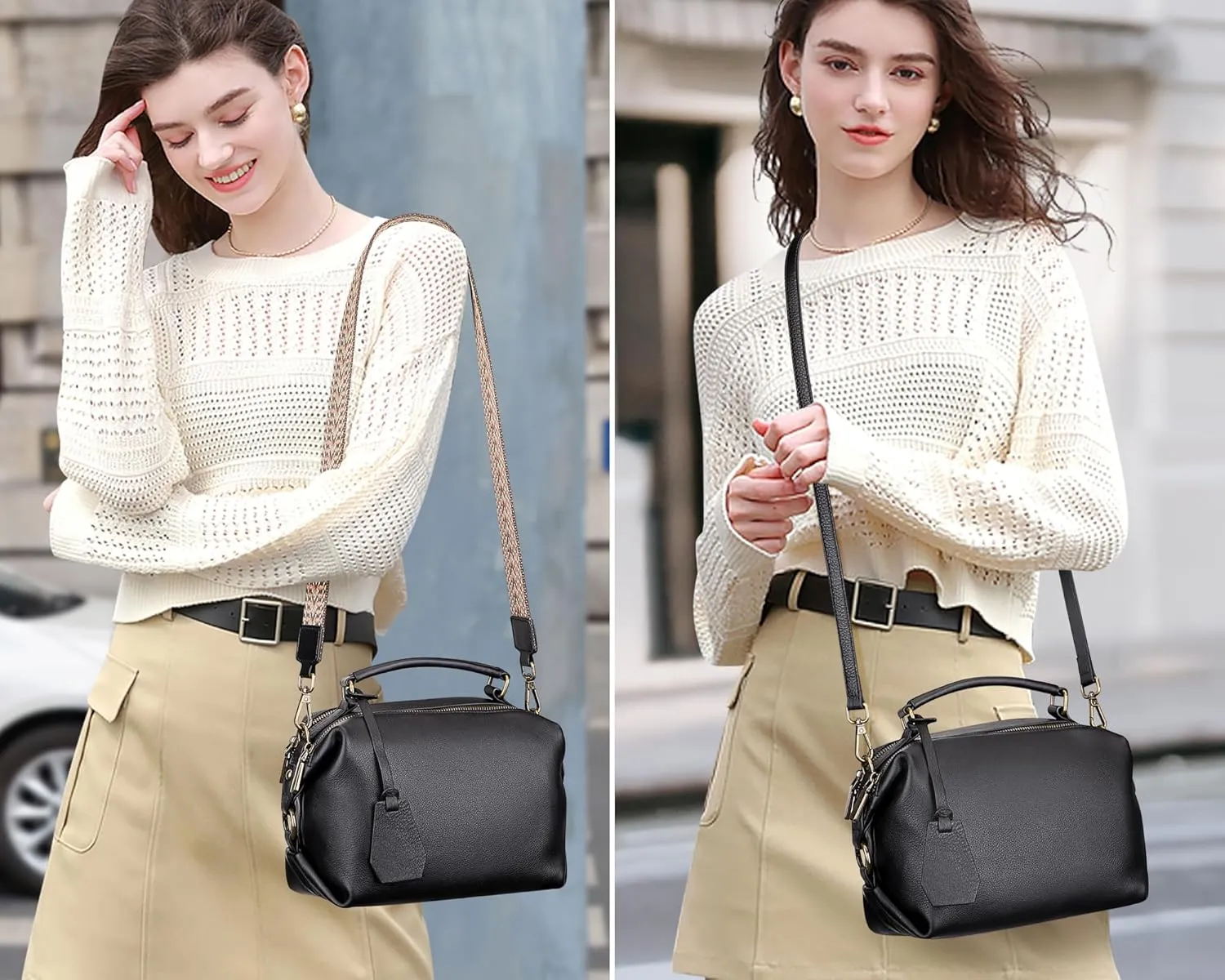 Over Earth Genuine Leather Crossbody Bags for Women Casual Small Cross Body Purses with Guitar Strap