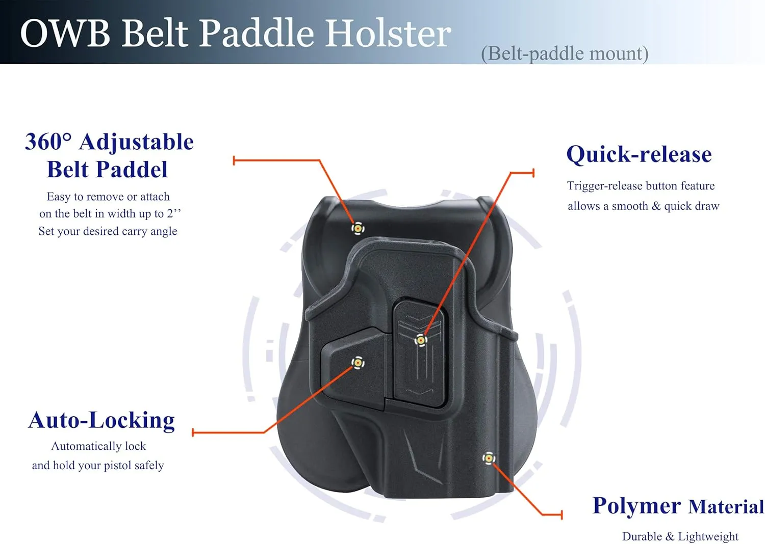 OWB Paddle Gun Holster for Springfield Hellcat 9mm Micro-Compact(with Optic), Adjustable Tactical Belt Holster, Quick Release - Right Handed