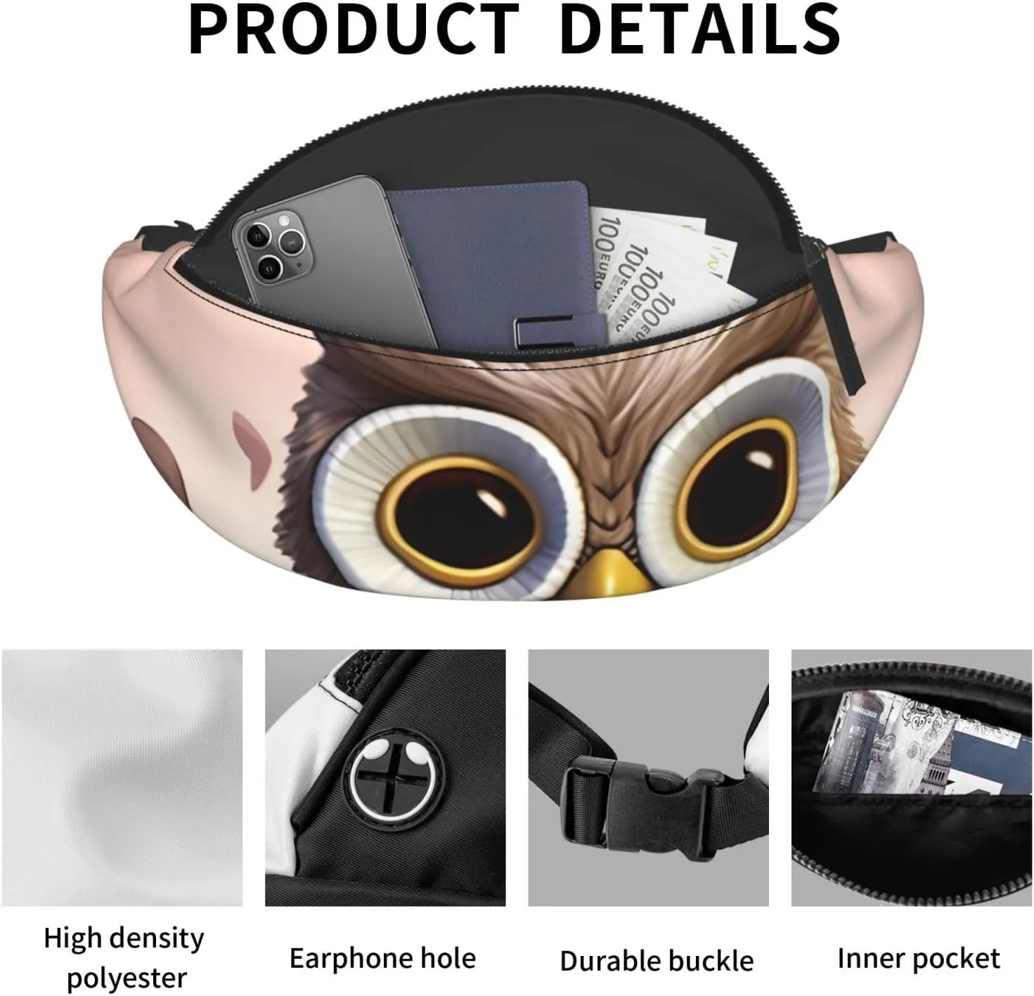 Owl Lover Fanny Pack for Women Men Waist Bag Waterproof Belt Bag with Adjustable Strap