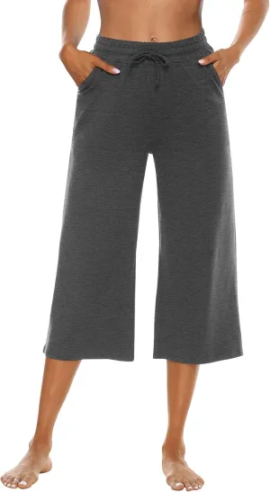 OYANUS Capris for Women Casual Summer Loose Comfy Drawstring Wide Leg Capri Pants with Pockets