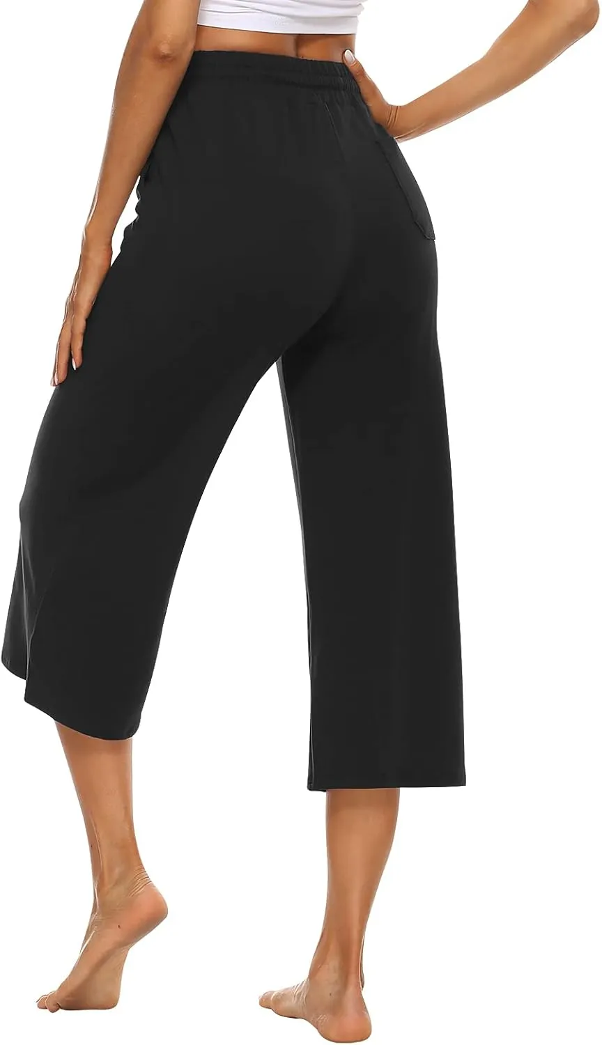 OYANUS Capris for Women Casual Summer Loose Comfy Drawstring Wide Leg Capri Pants with Pockets