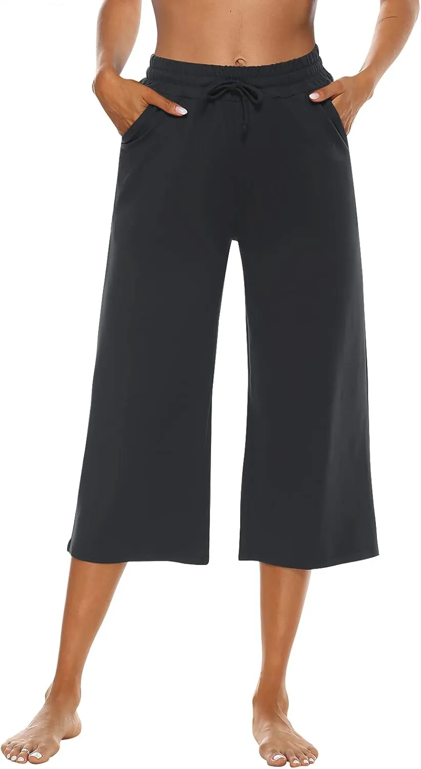 OYANUS Capris for Women Casual Summer Loose Comfy Drawstring Wide Leg Capri Pants with Pockets