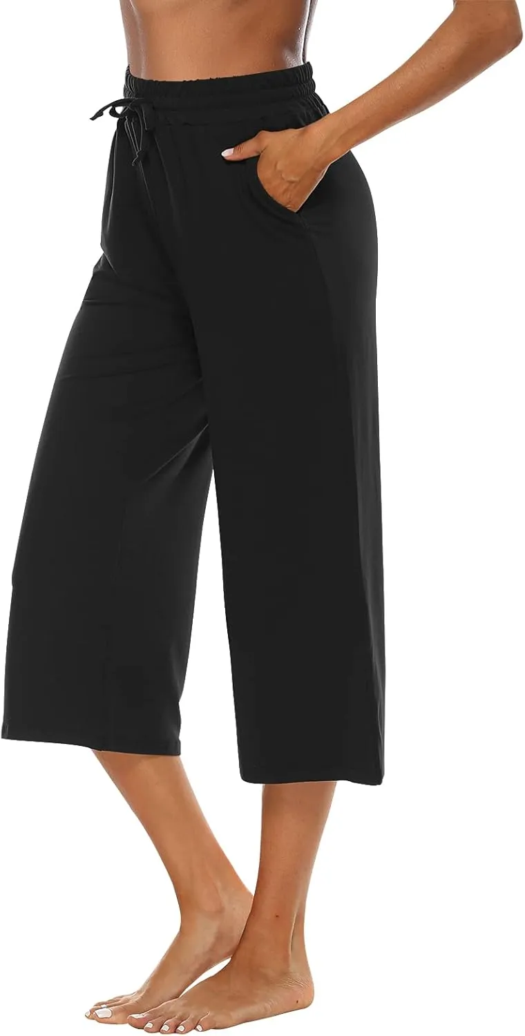 OYANUS Capris for Women Casual Summer Loose Comfy Drawstring Wide Leg Capri Pants with Pockets