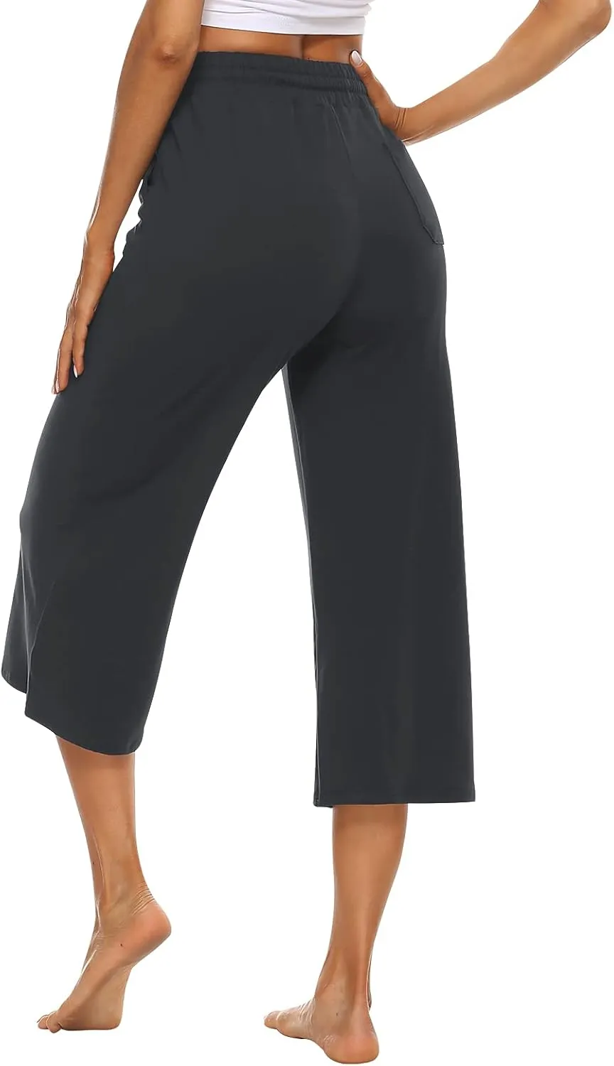 OYANUS Capris for Women Casual Summer Loose Comfy Drawstring Wide Leg Capri Pants with Pockets