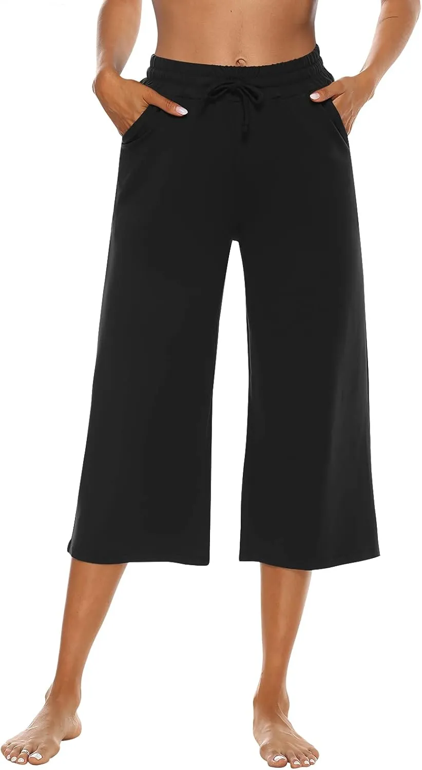 OYANUS Capris for Women Casual Summer Loose Comfy Drawstring Wide Leg Capri Pants with Pockets