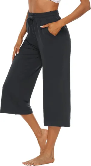 OYANUS Capris for Women Casual Summer Loose Comfy Drawstring Wide Leg Capri Pants with Pockets