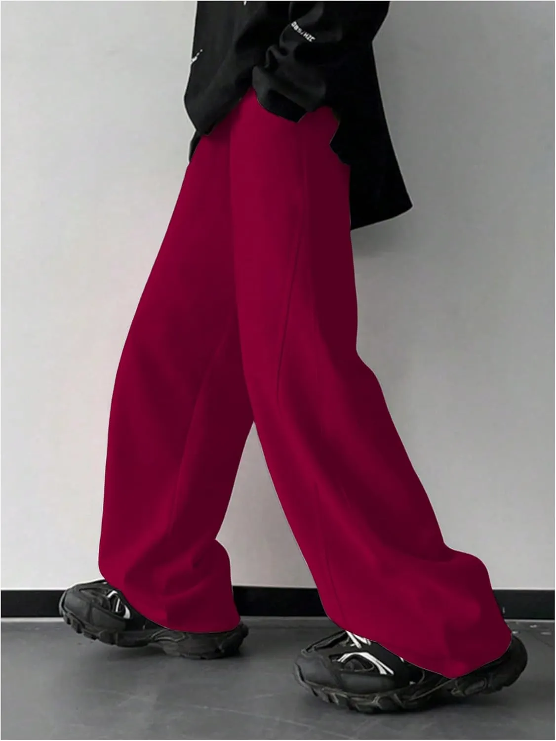 OYOANGLE Men's Drawstring Elastic Waist Baggy Sweatpants Y2K Loose Wide Leg Long Pants with Pocket