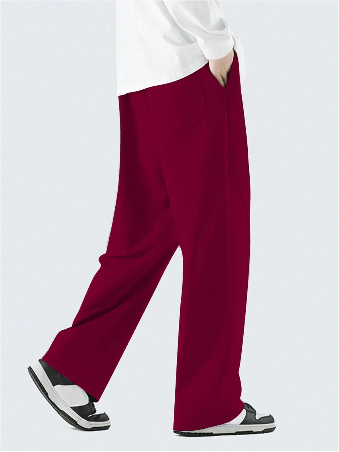 OYOANGLE Men's Drawstring Elastic Waist Baggy Sweatpants Y2K Loose Wide Leg Long Pants with Pocket