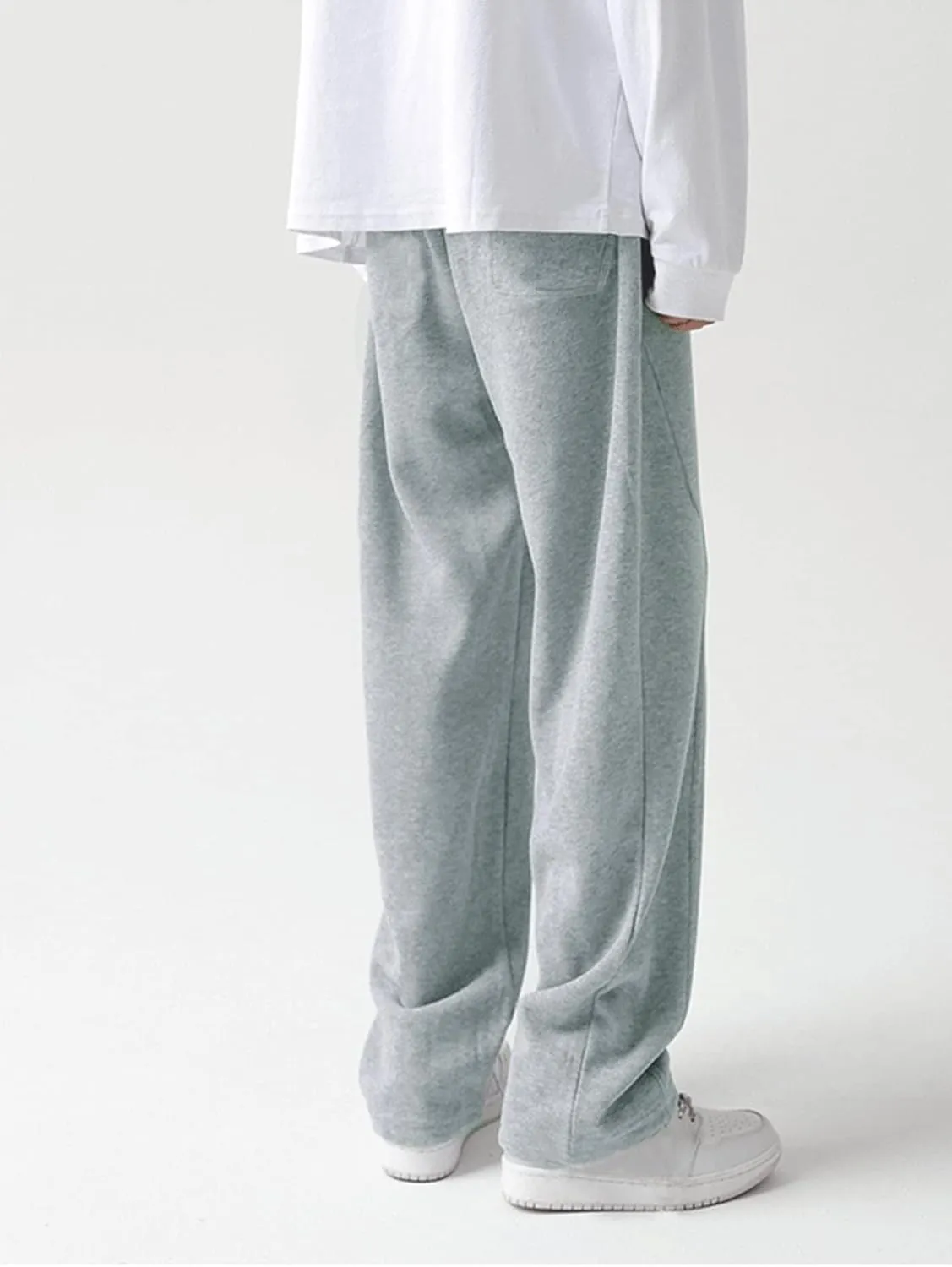 OYOANGLE Men's Drawstring Elastic Waist Baggy Sweatpants Y2K Loose Wide Leg Long Pants with Pocket