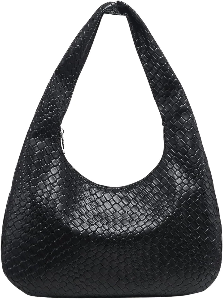 OYOANGLE Women's Woven Leather Handbag Vintage Top Handle Shoulder Bags Textured Hobo Bag