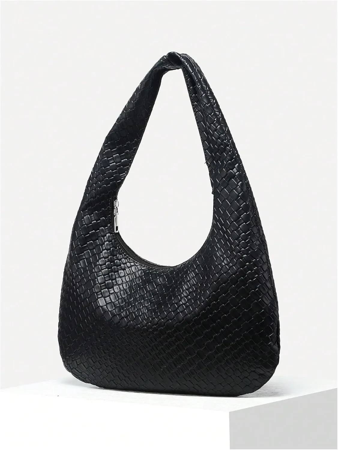OYOANGLE Women's Woven Leather Handbag Vintage Top Handle Shoulder Bags Textured Hobo Bag