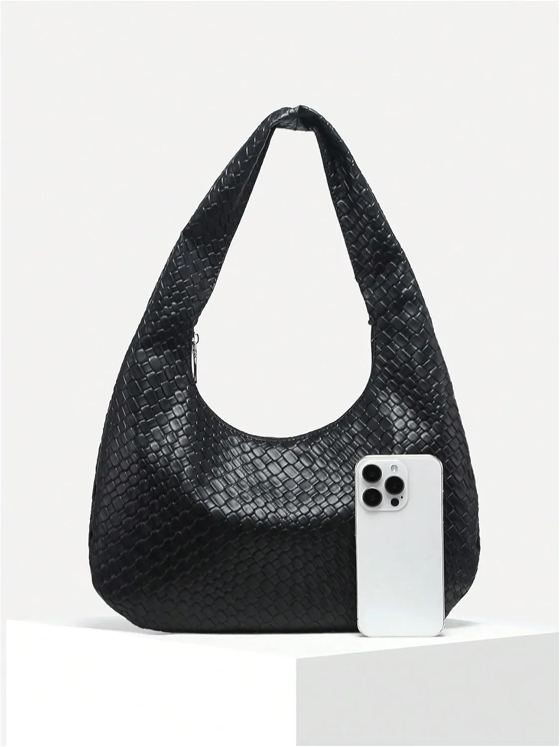 OYOANGLE Women's Woven Leather Handbag Vintage Top Handle Shoulder Bags Textured Hobo Bag